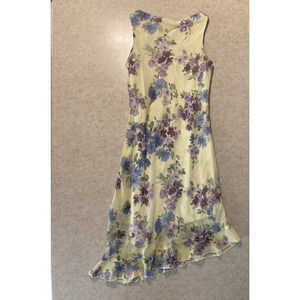 Amy Byer Girls Dress Vintage Y2K Yellow Floral Glitter Lined Size Girl's 16